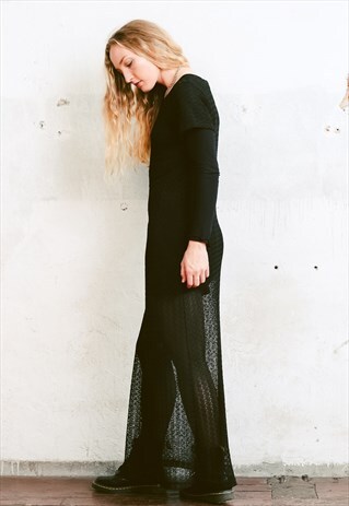 VINTAGE 90S BLACK LACE MAXI DRESS