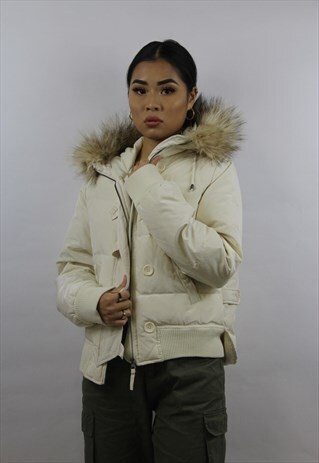 VINTAGE SERGIO TACCHINI CREAM PADDED BOMBER JACKET