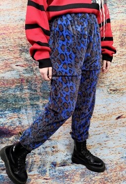 Leopard fleece joggers handmade 2in1 tie-dye overalls blue