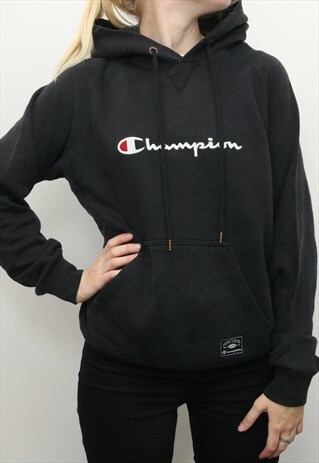 CHAMPION - BLACK SPELLOUT HOODIE - SMALL
