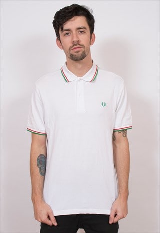 FRED PERRY WHITE POLO SHIRT L