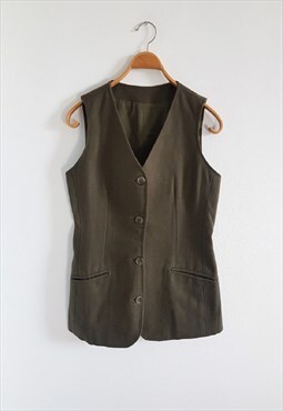 Vintage Military Green Wool Waistcoat, Size S/M