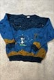 VINTAGE KNITTED JUMPER EMBROIDERED GOLFER PATTERNED SWEATER