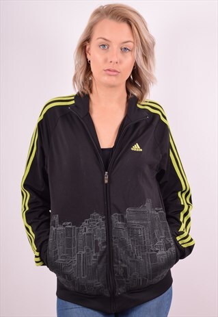 ADIDAS WOMENS VINTAGE TRACKSUIT TOP JACKET SMALL BLACK 90S
