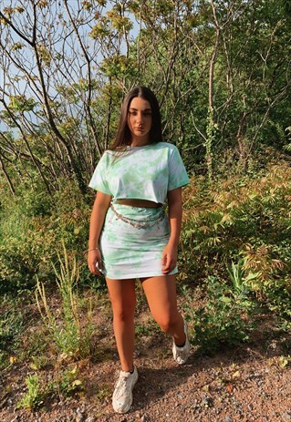 GREEN TIE DYE SKIRT AND TOP SET