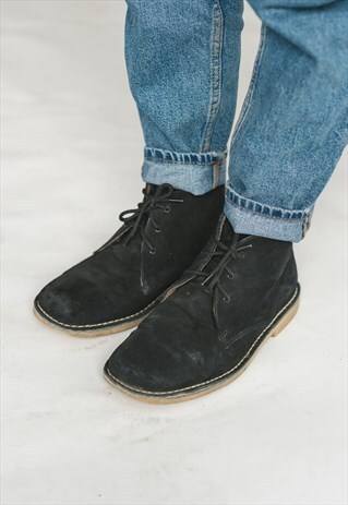 VINTAGE 70S SUEDE LACE UP SHOES IN BLACK