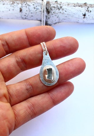 RAW GEMSTONE NECKLACE AQUAMARINE IN STERLING SILVER