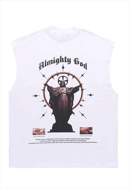 Saint print sleeveless t-shirt retro tank top surfer vest