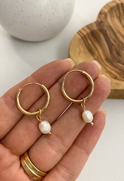 Delicate Pearl Drop Hoops