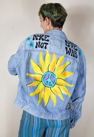 HANDPAINTED SUNFLOWER FESTIVAL DENIM JACKET
