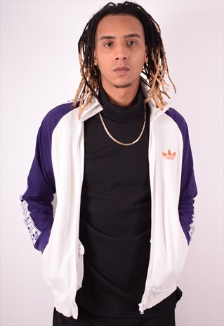 ADIDAS MENS VINTAGE TRACKSUIT TOP JACKET MEDIUM WHITE 90S