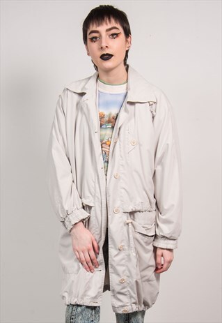 VINTAGE 90'S CREAM PARKA COLLARLESS LIGHTWEIGHT COAT
