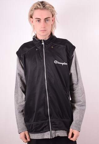 CHAMPION MENS VINTAGE TRACKSUIT TOP JACKET XL BLACK 90S