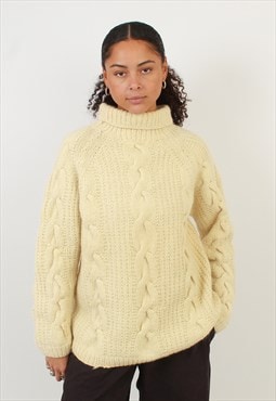 Vintage beige chunky knit turtleneck jumper
