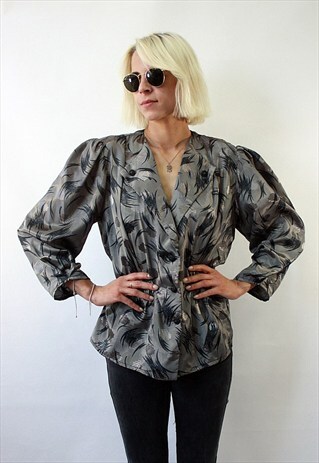 VINTAGE 80' BEAUTIFU AMAZING CLASSIC GREY BLOUSE