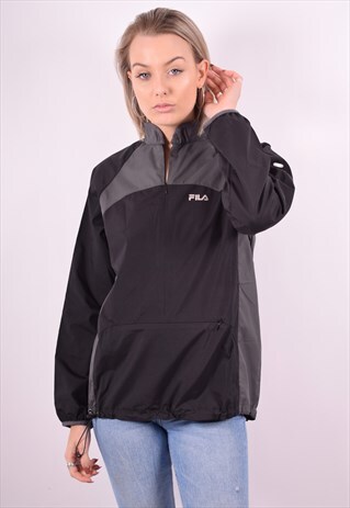 FILA WOMENS VINTAGE PULLOVER JACKET LARGE BLACK 90'S
