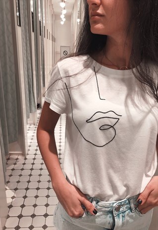 ONE LINE DRAWING EMBROIDERED T-SHIRT