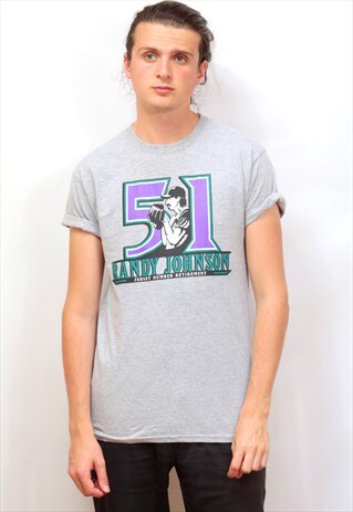 VINTAGE GREY GRAPHIC 'BASEBALL/RANDY JOHNSON ' PRINT T-SHIRT