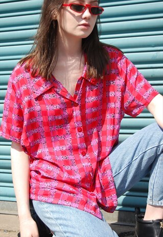 90S RED BUTTON FRONT LOOSE/TOMBOY SHIRT