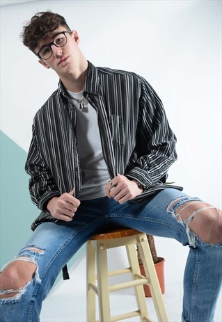 VINTAGE CORDUROY SHIRT IN BLACK STRIPES.