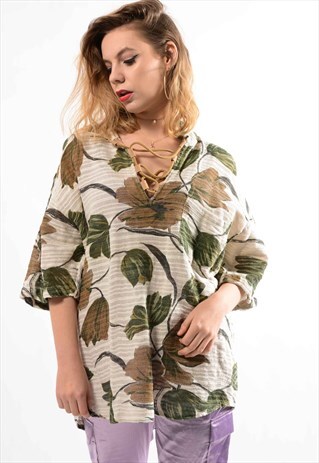 VINTAGE FLORAL PULLOVER SHIRT