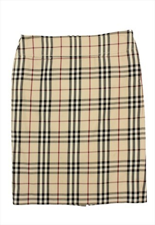 VINTAGE BURBERRY WOOL MIDI CHECK SKIRT BEIGE