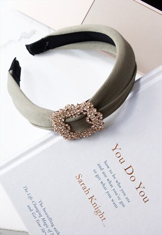 OLIVE GREEN KHAKI DIAMANTE STATEMENT ALICE BAND
