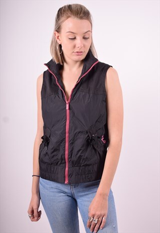 FILA WOMENS VINTAGE GILET SMALL BLACK 90'S