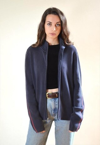 90S VINTAGE NAVY BLUE TOMMY HILFIGER ZIP UP CARDIGAN