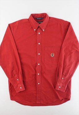 Vintage 90s NAUTICA Made In Jamaica Twill Shirt - Red Medium