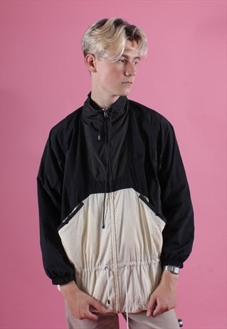 NIKE Y2K BLACK AND CREAM EMBROIDERED ZIP UP JACKET