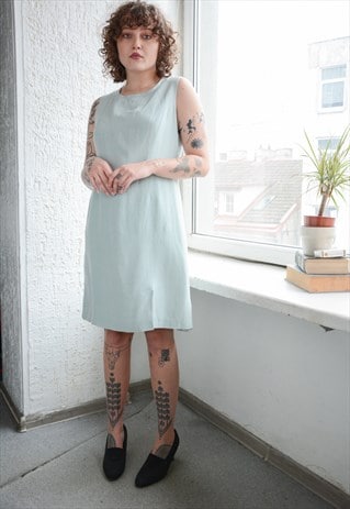 Vintage Blue Linen Midi Dress