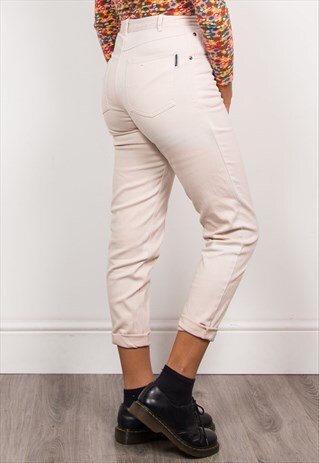 90'S VINTAGE LIGHT BEIGE HIGH WAIST STRAIGHT LEG JEANS