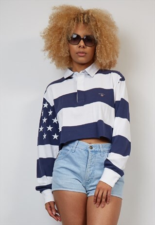 VINTAGE 90'S GANT STAR/STRIPE REWORKED CROP POLO TOP