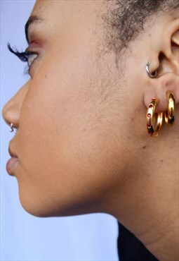 Gold Hoop Earrings with Ruby Red Gemstones