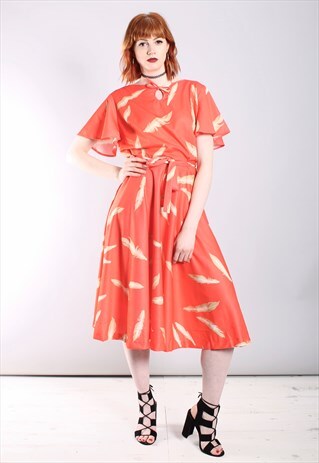 VINTAGE 70S CORAL KEYHOLE MIDI DRESS