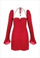 REDWOOD DRESS RED CHIFFON HALTER NECK MINI DRESS 