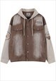 Hooded denim jacket corduroy bomber in washed jean brown