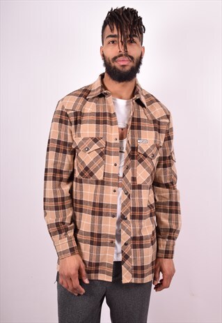MENS VINTAGE FLANNEL SHIRT LARGE BROWN 90'S