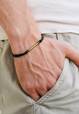 Mens bracelet black bracelet for men long bronze bar for him