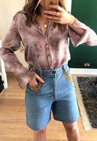 VINTAGE 90S PINK FLORAL SATIN BLOUSE