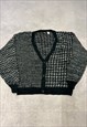 VINTAGE ABSTRACT KNITTED CARDIGAN PATTERNED GRANDAD SWEATER