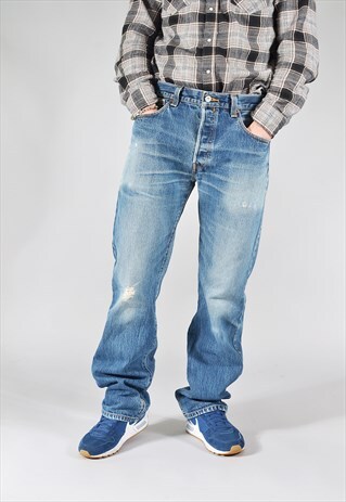 VINTAGE LEVI'S 501 DARK BLUE STRAIGHT DISTRESSED JEAN