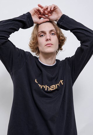 VINTAGE 90S BLACK SPELLOUT WORKWEAR LONG SLEEVE TEE MEN L/XL