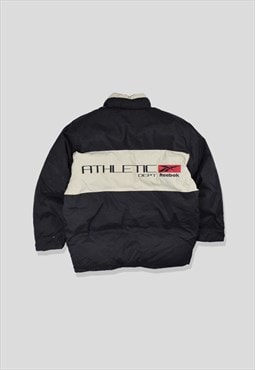 Vintage 90s Reebok Embroidered Logo Puffer Jacket in Black