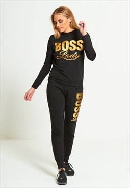 justyouroutfit Boss Lady Customized Tracksuit Black