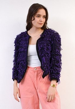 Vintage Women S Wool Cardigan Sweater Jacket Black Purple