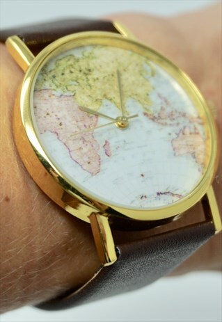 CUTE BLACK WORLD MAP VINTAGE INSPIRED WATCH