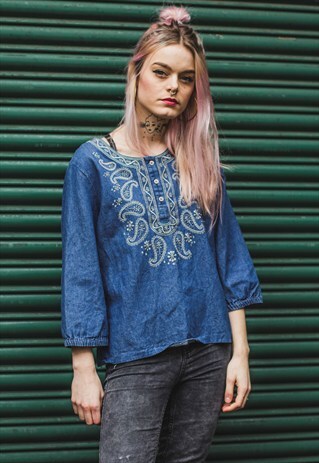 BLUE TOP WITH SILVER EMBROIDERY