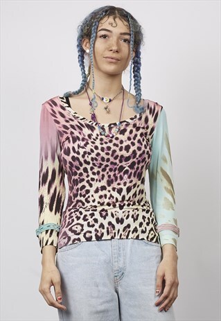 VINTAGE 90'S CAVALLI MULTICOLOUR ANIMAL PRINT LONG SLEEVE